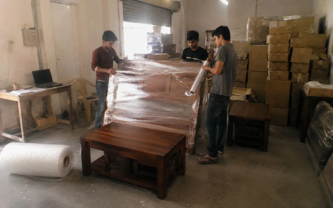 The early days: wrapping sheesham wood furniture in Cityfurnish's first warehouse, 2015