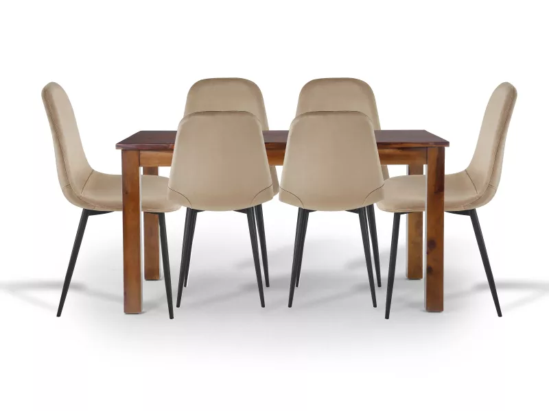 Alexa Solid Wood 6 Seater Dining with Joey Beige Chairs