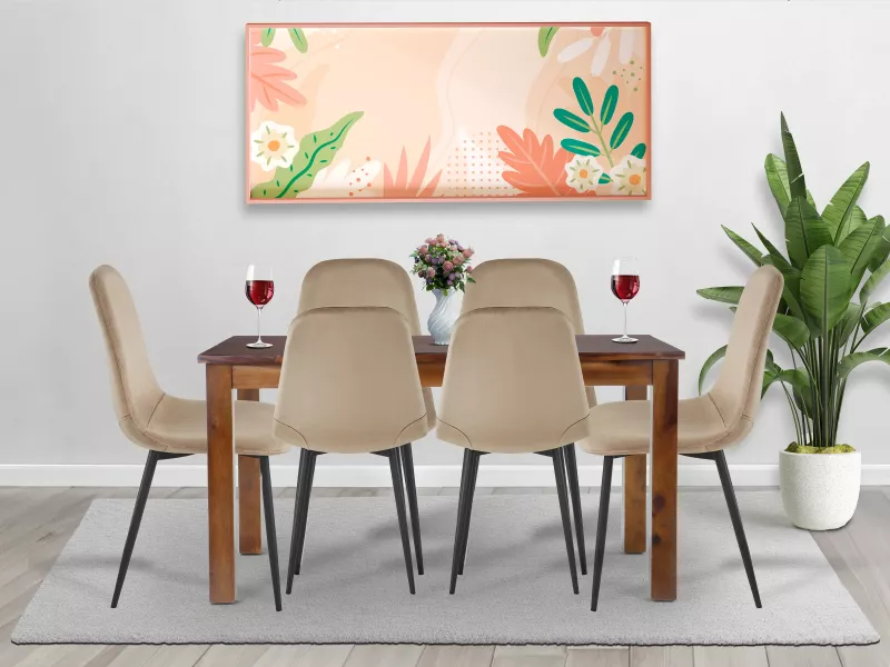 Alexa Solid Wood 6 Seater Dining with Joey Beige Chairs