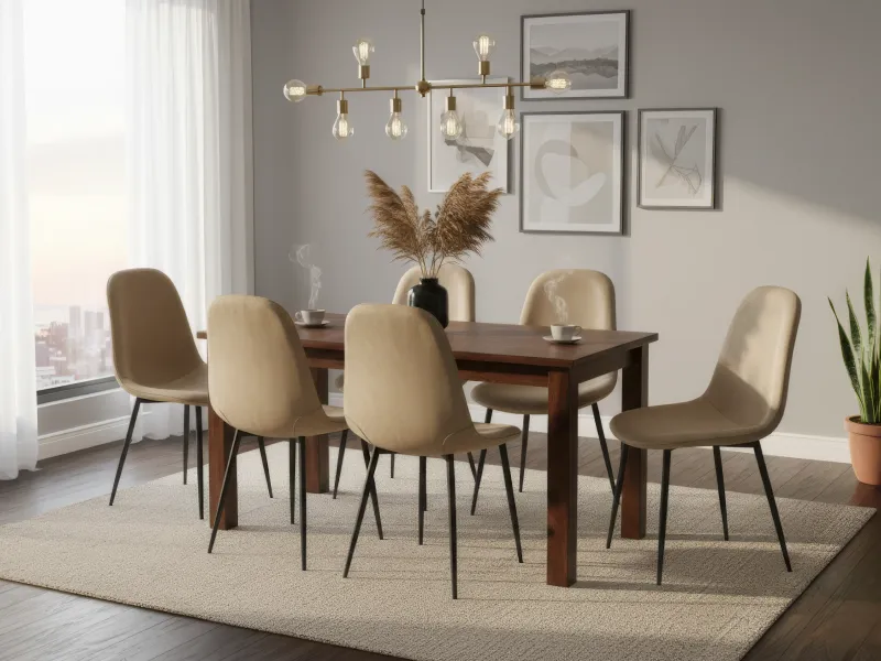 Alexa Solid Wood 6 Seater Dining with Joey Beige Chairs