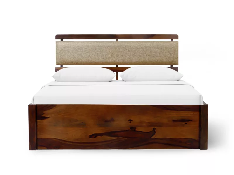 Belle Solid Wood Queen Size Double Bed with 4 Inches Mattress