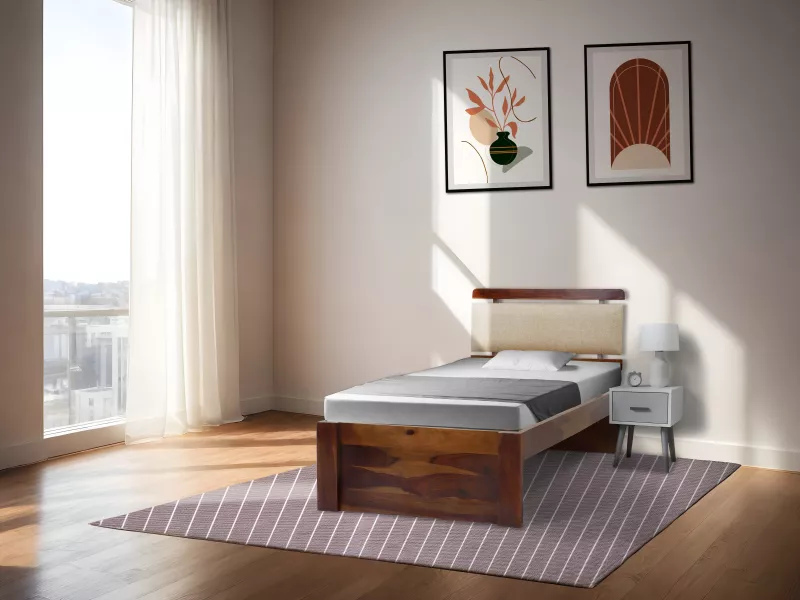 Belle Solid Wood Single Bed with 4 Inches Mattress