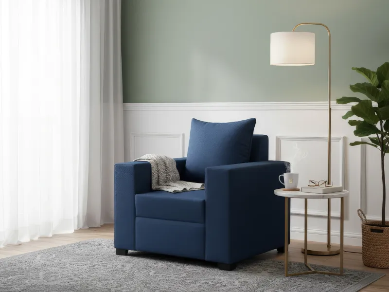 Hugo Upholstered Single Seater Sofa in Blue Color