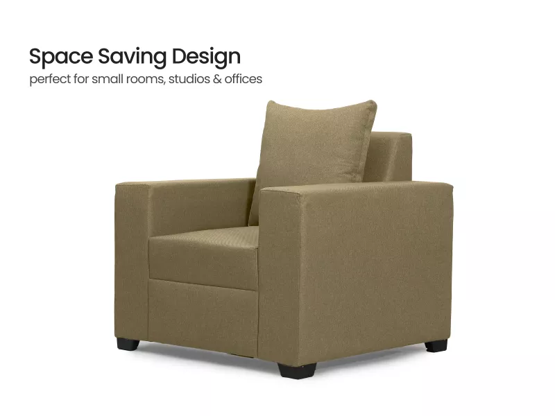 Hugo Upholstered Single Seater Sofa in Beige Color