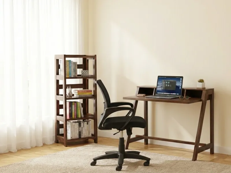 Hugo Study Table with Ergonomic Chair and Bookshelf