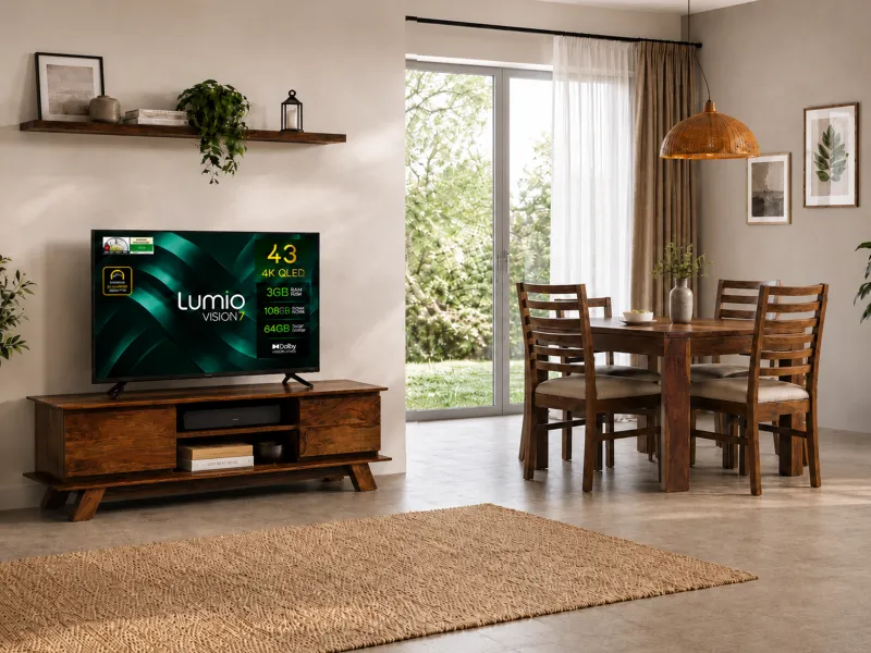 Lumio TV 43 inch with Alexa Dining Table 4 Seater Set
