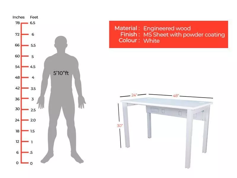 Power Engineered Wood Office Table in White Color