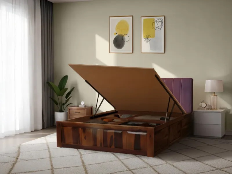 Regal Queen Hydraulic Storage Bed in Burgundy Leatherite