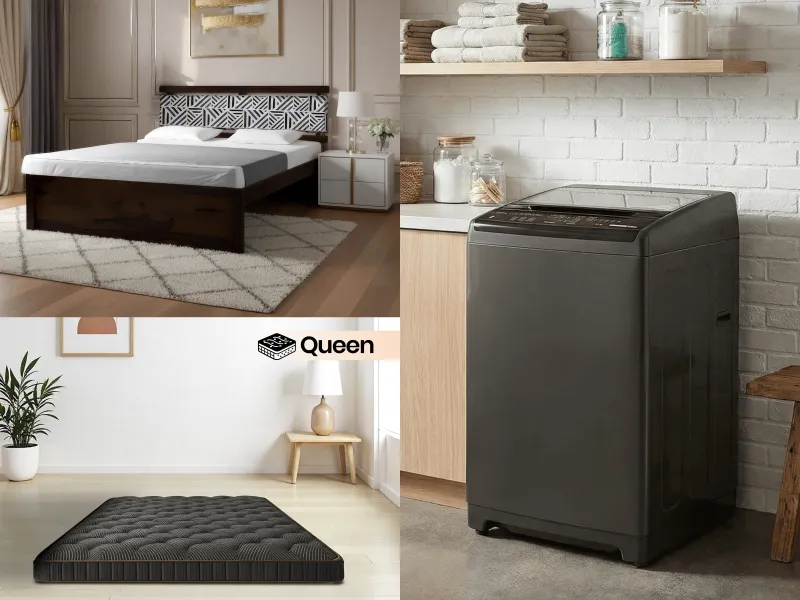 Siesta Queen Size Double Bed With Premium Foam Mattress Queen Size (78 x 60 x 4 inches) And Washing Machine Top Load