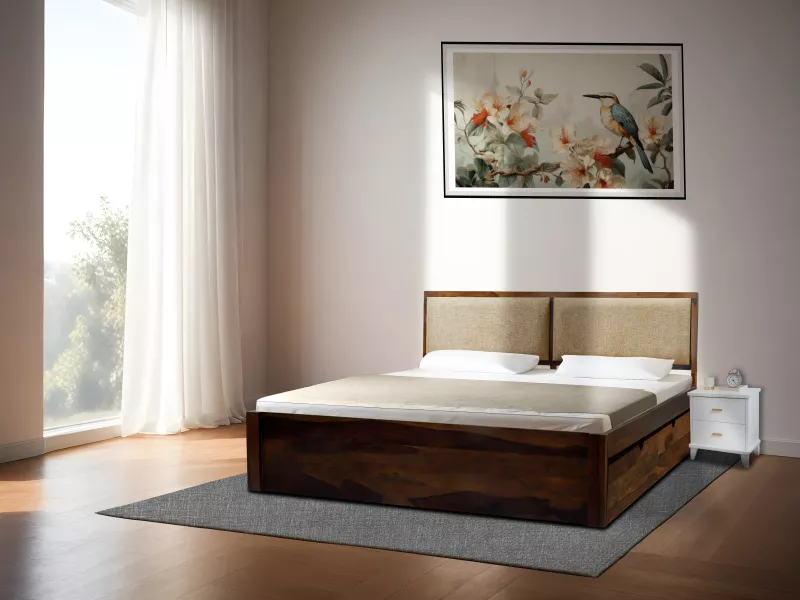 Vesta Solid Wood King Size Double Bed with Storage