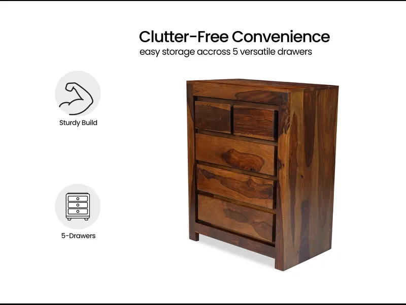 Vesta Solid Wood Chest of Drawer with 5 Drawers