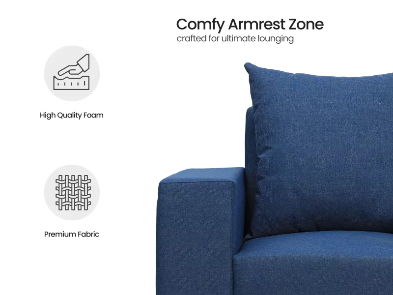 Hugo Upholstered Single Seater Sofa in Blue Color