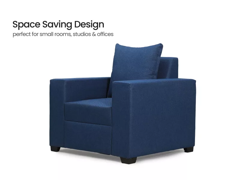 Hugo Upholstered Single Seater Sofa in Blue Color