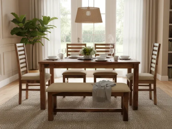 Alexa 6 Seater Dining Table with 4 Chairs and Bench
