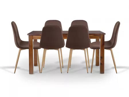 Alexa Solid Wood 6 Seater Dining with Joey Brown Chairs