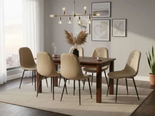 Alexa Solid Wood 6 Seater Dining with Joey Beige Chairs