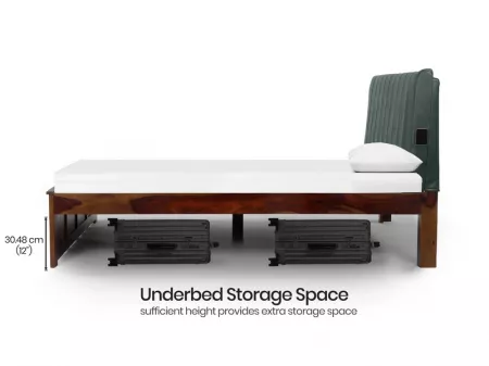 Regal Queen Bed with Bottle Green Leatherite