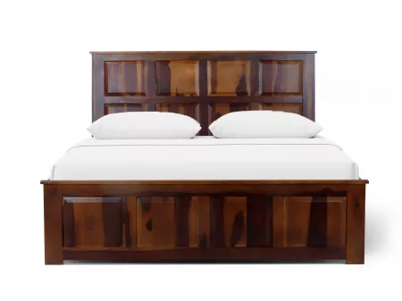 Alexa Solid Wood Queen Size Double Bed with 4 Inches Mattress