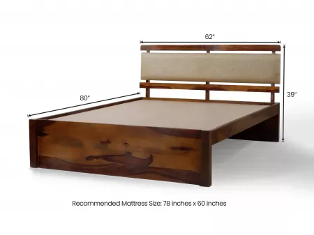 Belle Solid Wood Queen Size Double Bed with 4 Inches Mattress