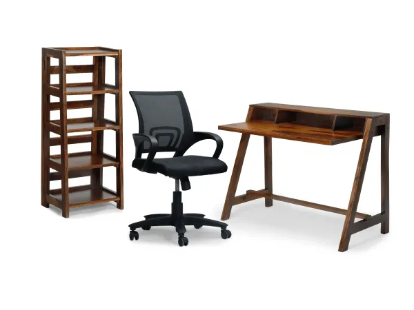 Hugo Study Table with Ergonomic Chair and Bookshelf