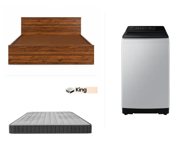 Rio King Bed with Memory Foam Mattress and Samsung Washing Machine