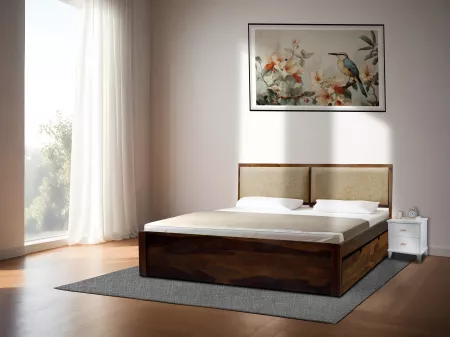 Vesta Solid Wood King Size Double Bed with Storage