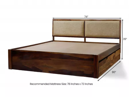 Vesta Solid Wood King Size Double Bed with Storage