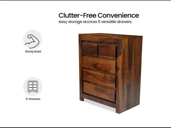 Vesta Solid Wood Chest of Drawer with 5 Drawers